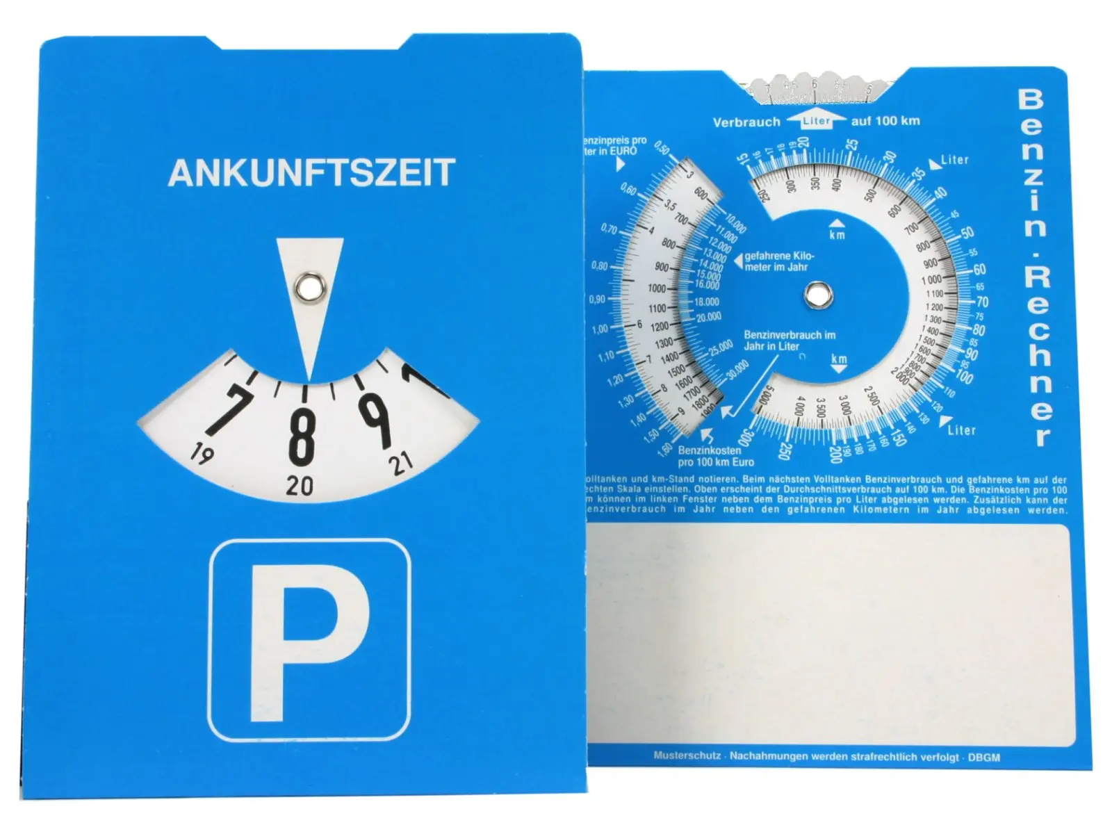 Parkscheibe mit Benzinrechner, Hartpapier, VE 2x10