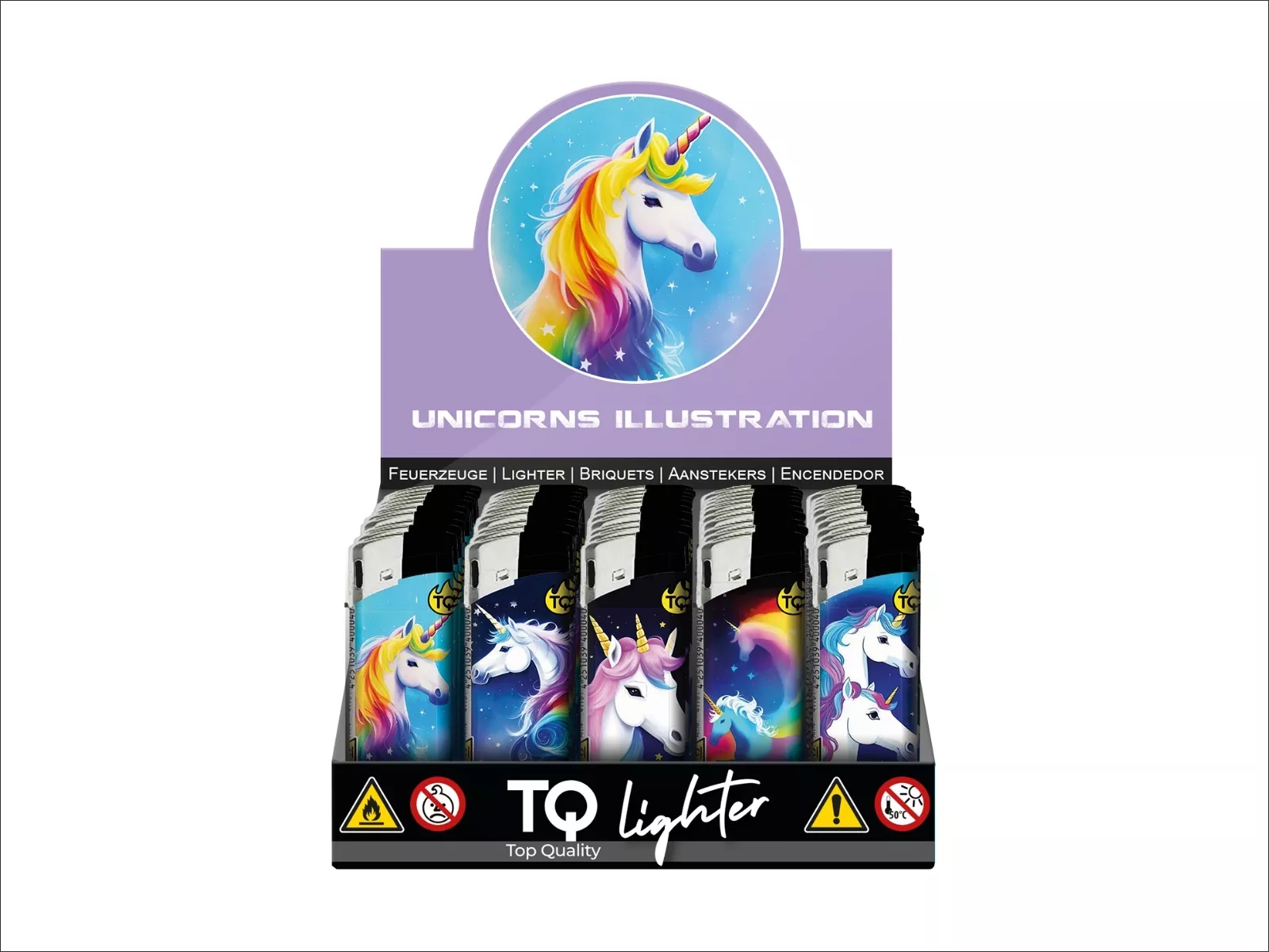 Feuerzeug Elektronik, UNICORNS ILLUSTR. 50er Disp.